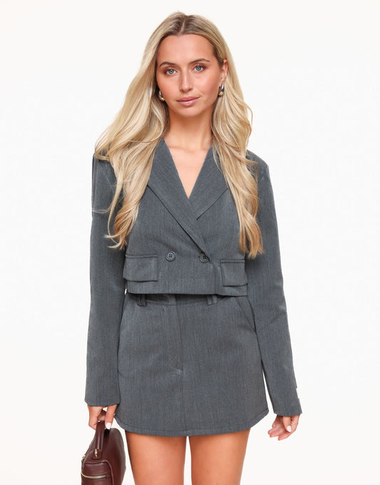 Grijze F/W Edit Cropped LS - Blazer - Olivia & Kate