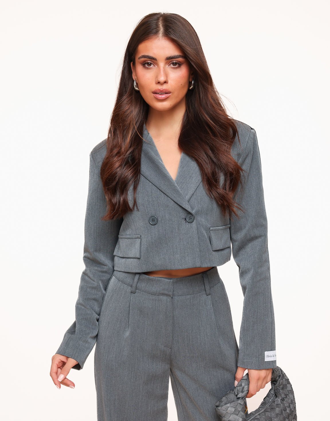 Grijze F/W Edit Cropped LS - Blazer - Olivia & Kate
