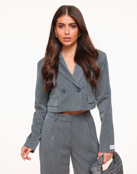 Grijze F/W Edit Cropped LS Blazer - Set - Olivia & Kate