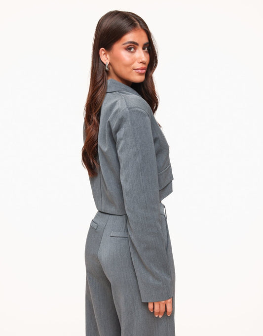 Grijze F/W Edit Cropped LS Blazer - Set - Olivia & Kate