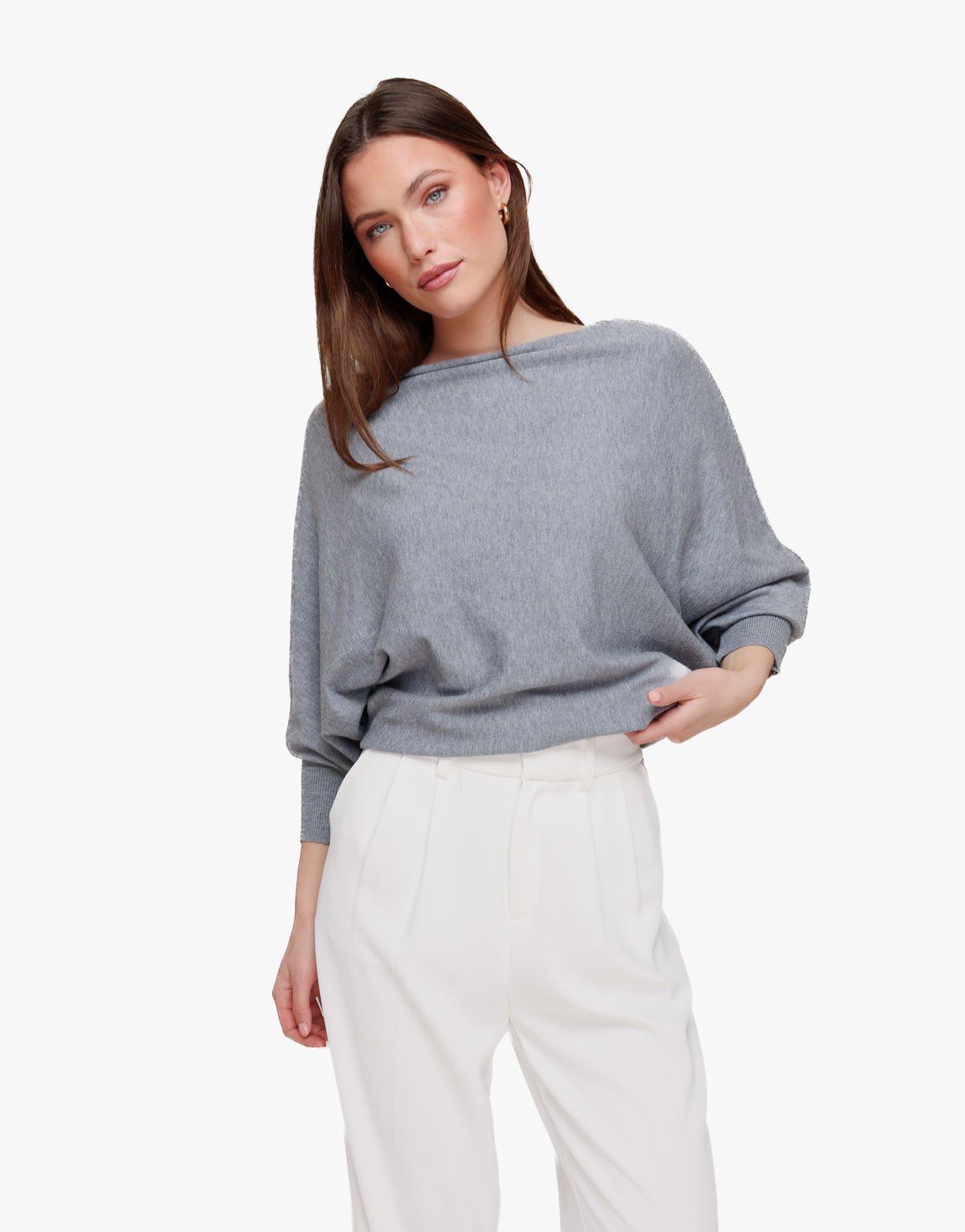 Grijze Gebreide 2 Kanten 3/4 Mouwen - Top - Olivia & Kate