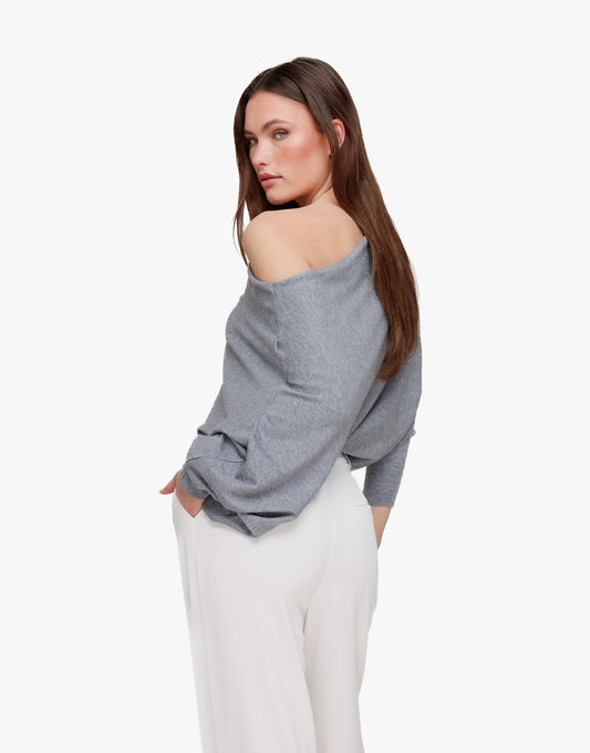 Grijze Gebreide 2 Kanten 3/4 Mouwen - Top - Olivia & Kate