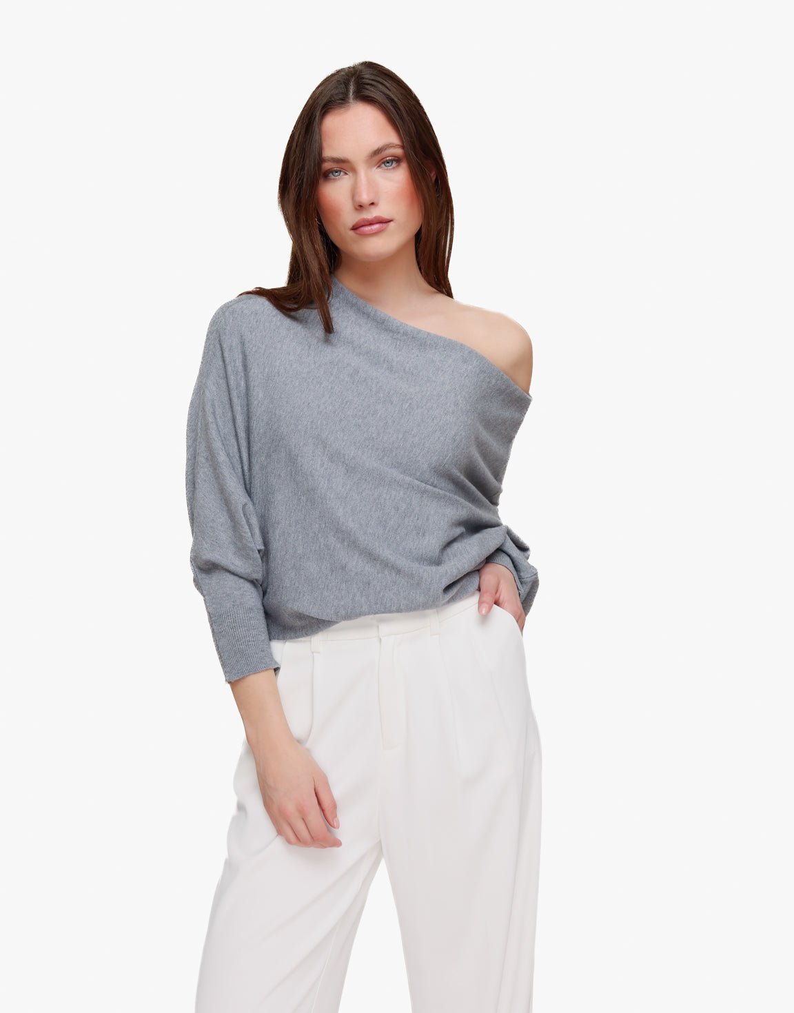 Grijze Gebreide 2 Kanten 3/4 Mouwen - Top - Olivia & Kate