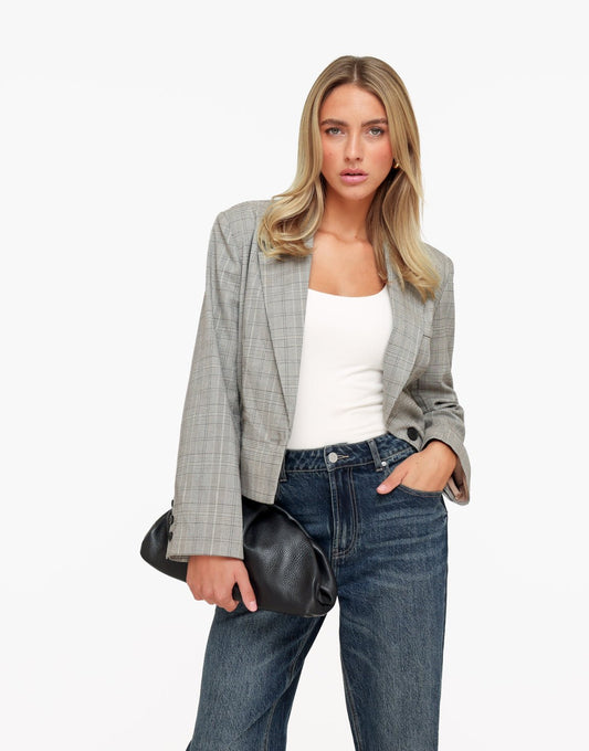 Grijze Geruiten Elastische Taille - Blazer - Olivia & Kate
