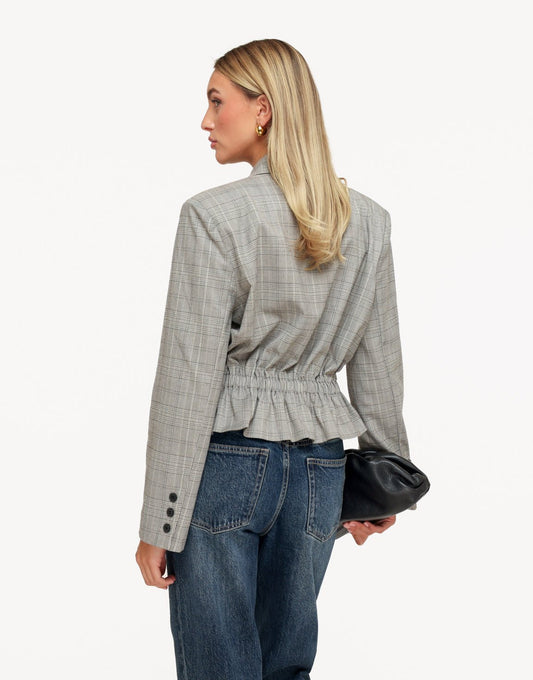Grijze Geruiten Elastische Taille - Blazer - Olivia & Kate