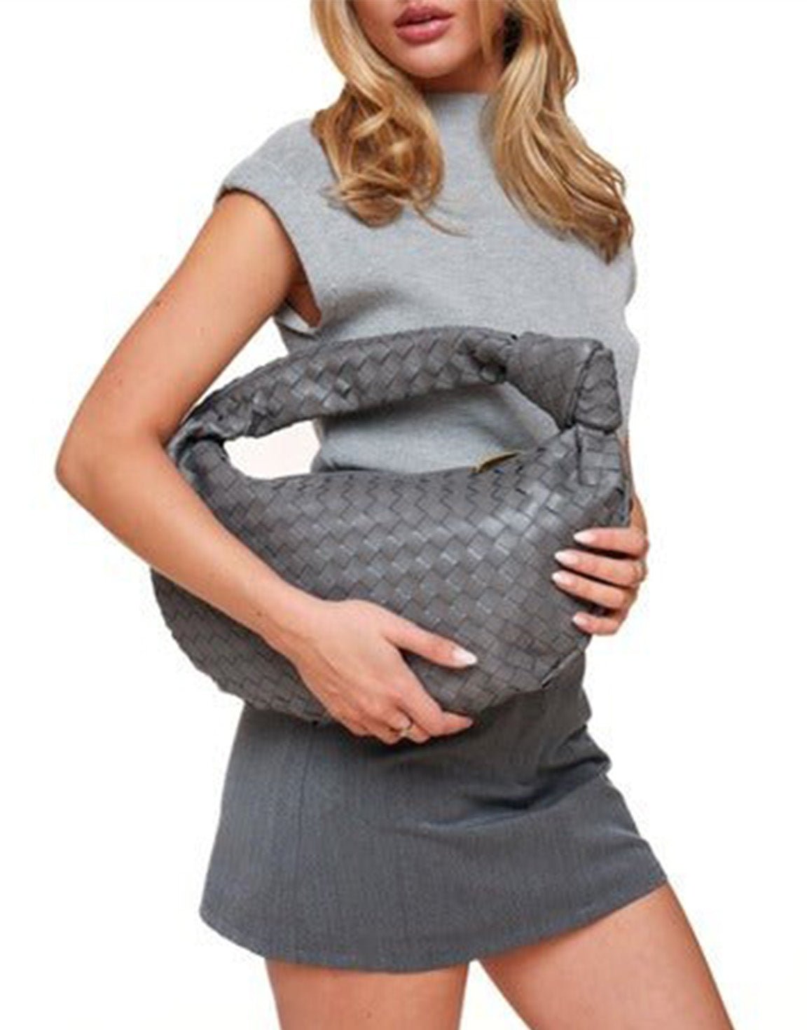 Grijze Grote Brede Gevlochten - Tas - Olivia & Kate