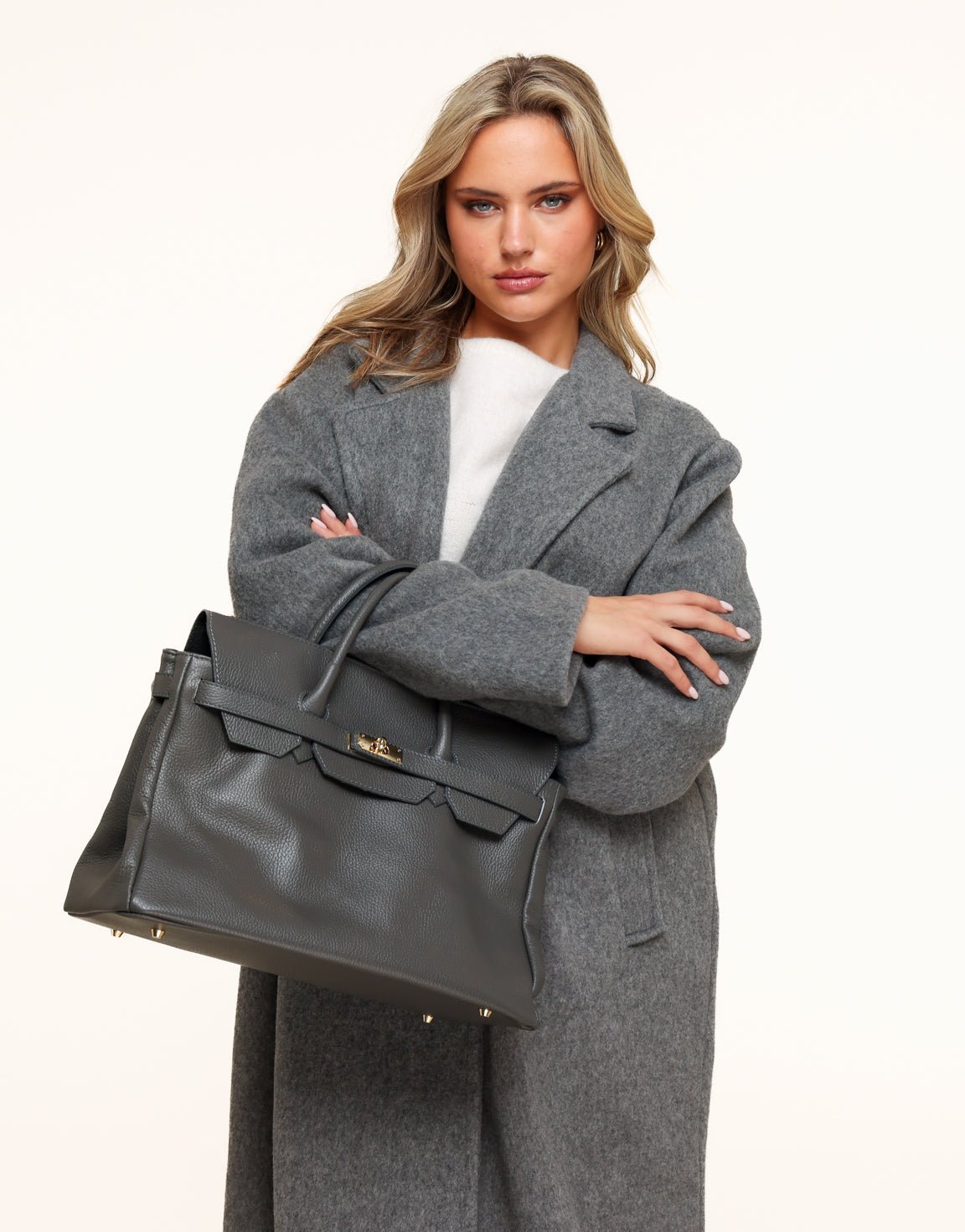 Grijze Grote Gouden Details - Tas - Olivia & Kate