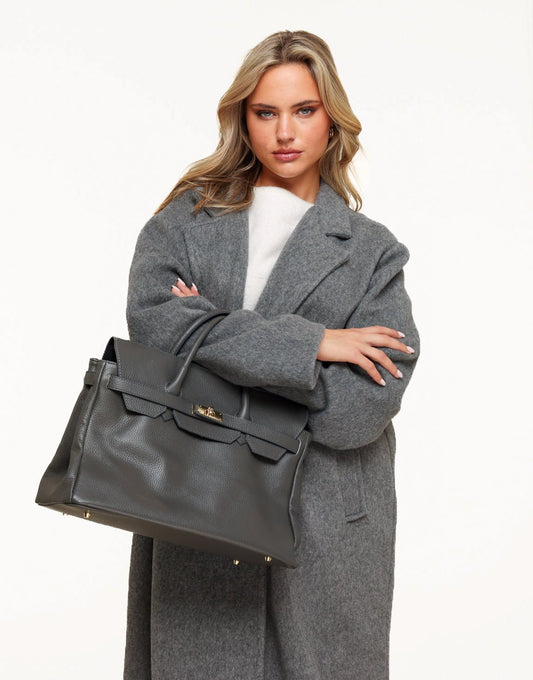 Grijze Grote Gouden Details - Tas - Olivia & Kate