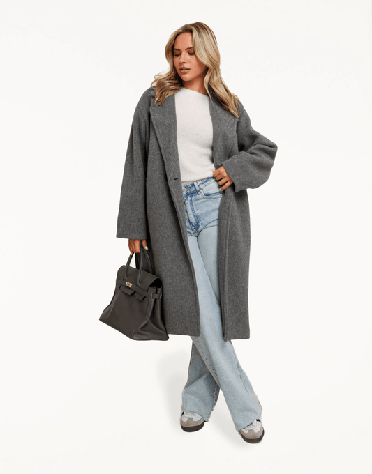 Grijze Lange Zachte - Jas - Olivia & Kate