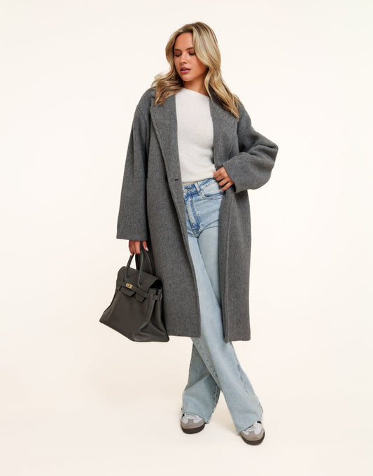 Grijze Lange Zachte - Jas - Olivia & Kate