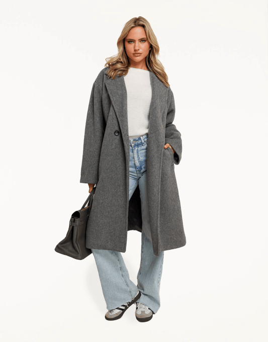 Grijze Lange Zachte - Jas - Olivia & Kate