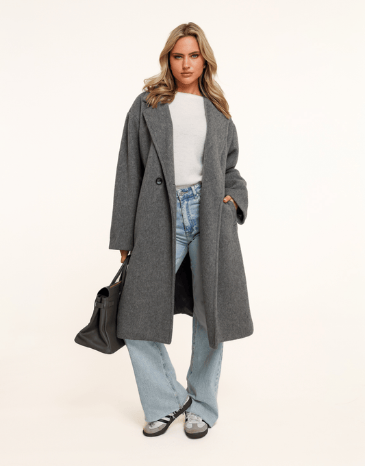Grijze Lange Zachte - Jas - Olivia & Kate