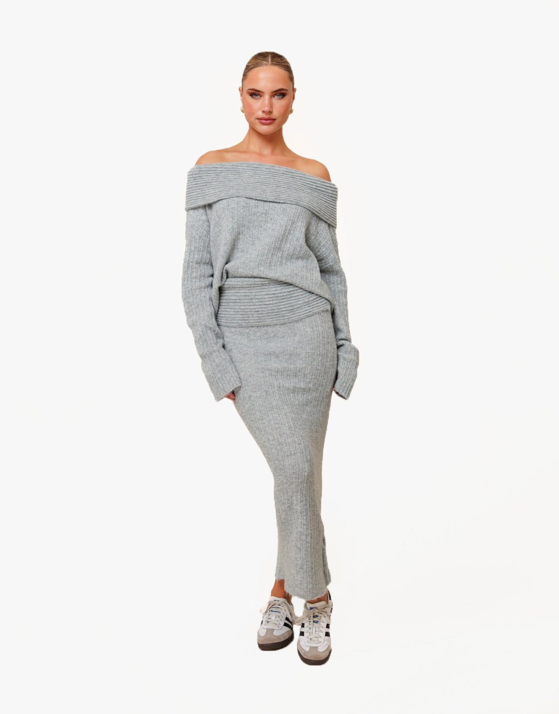 Grijze Stevige Gebreide Maxi - Rok - Olivia & Kate