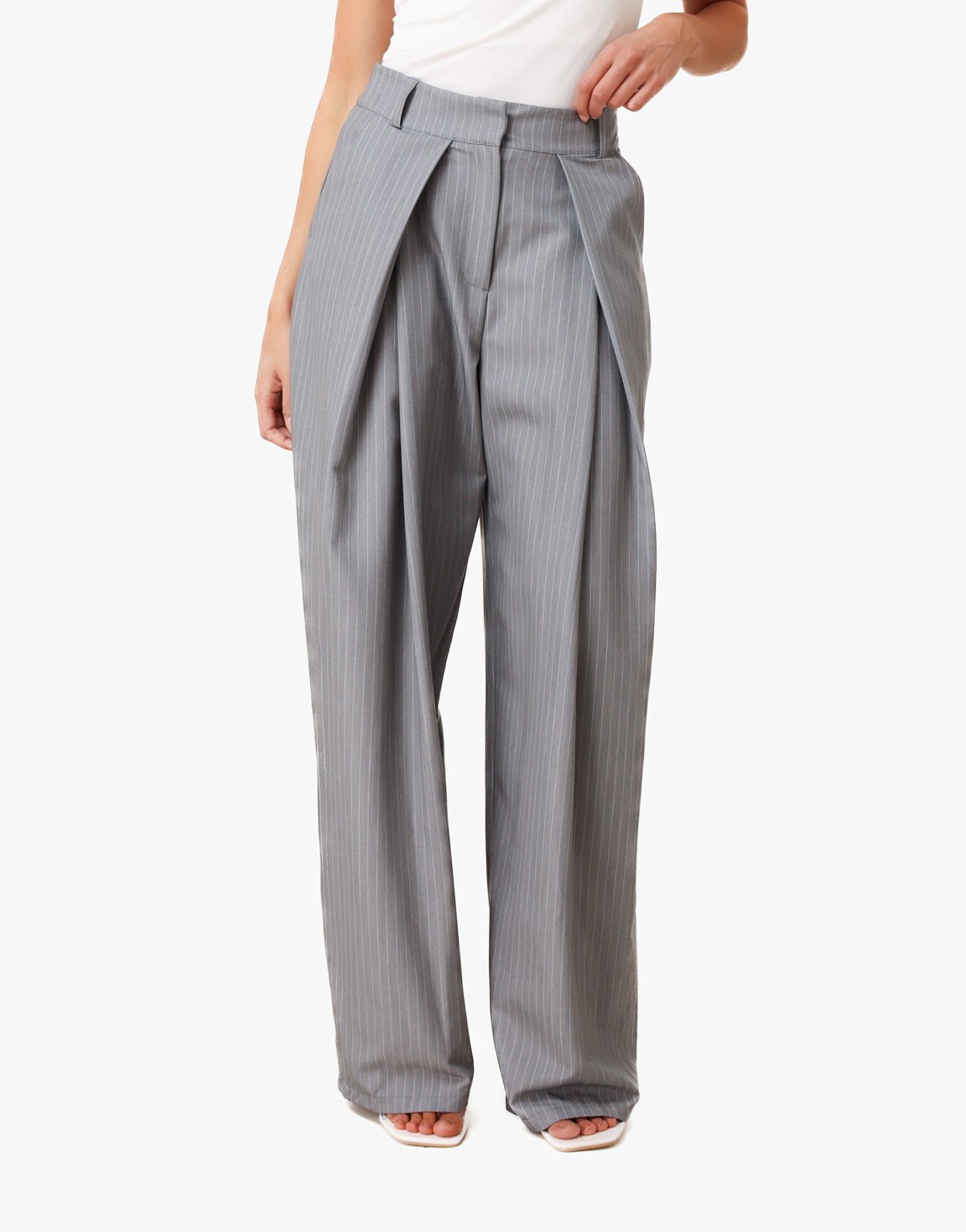 Grijze Strepen Wijde Ballon Plooien - Pantalon - Olivia & Kate