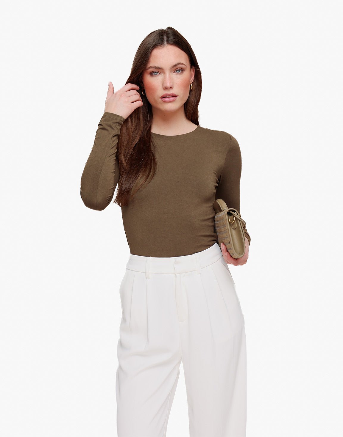 Khaki Basic LS - Top - Olivia & Kate
