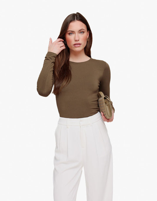 Khaki Basic LS Top + Witte Wijde Pantalon - Set