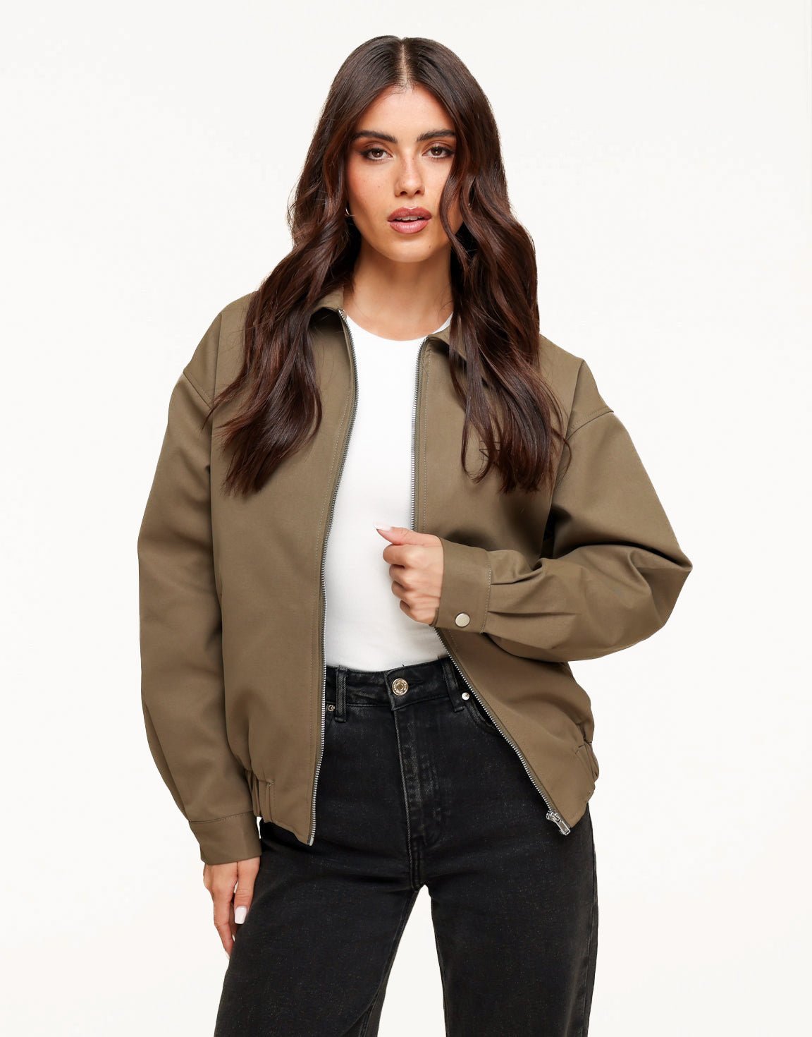 Khaki Bomber with Pocket - Jacket - Olivia & Kate