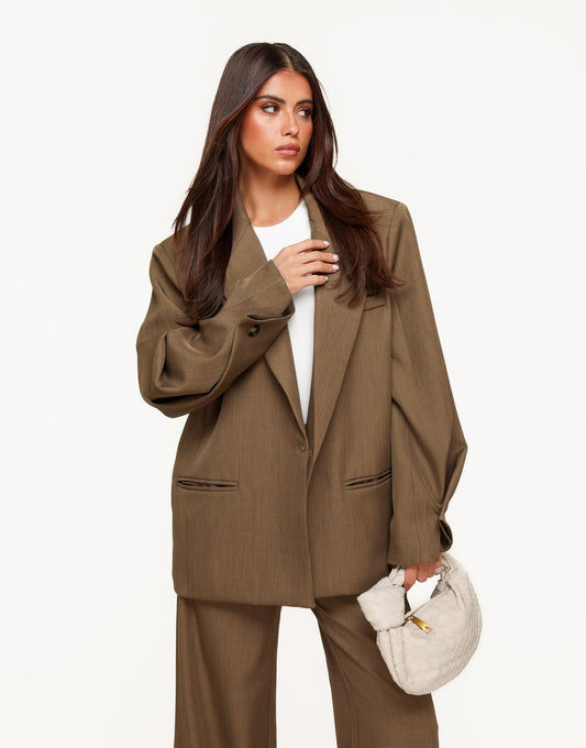 Khaki Classic Oversized - Blazer - Olivia & Kate