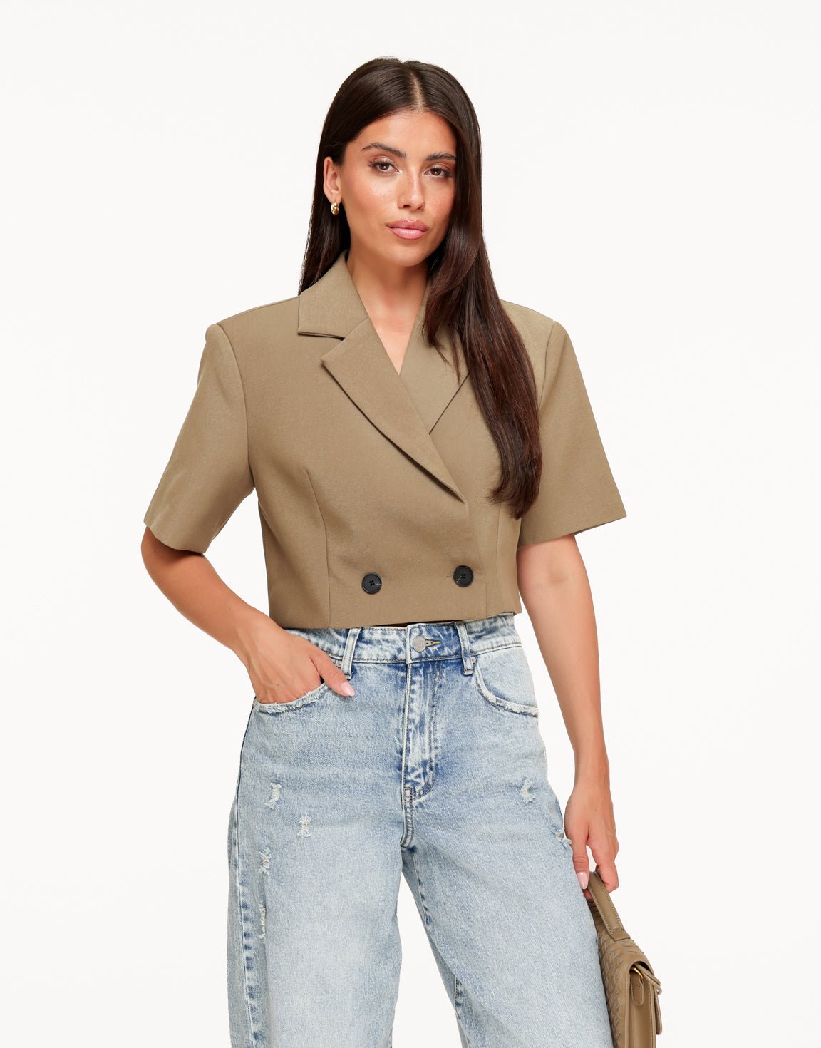Khaki Cropped SS - Blazer - Olivia & Kate