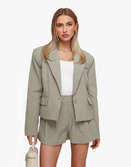 Khaki Cropped Zak Detail - Blazer - Olivia & Kate
