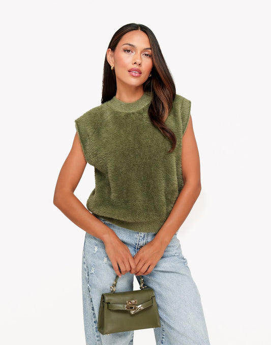 Khaki Fluffy Spencer - Top - Olivia & Kate