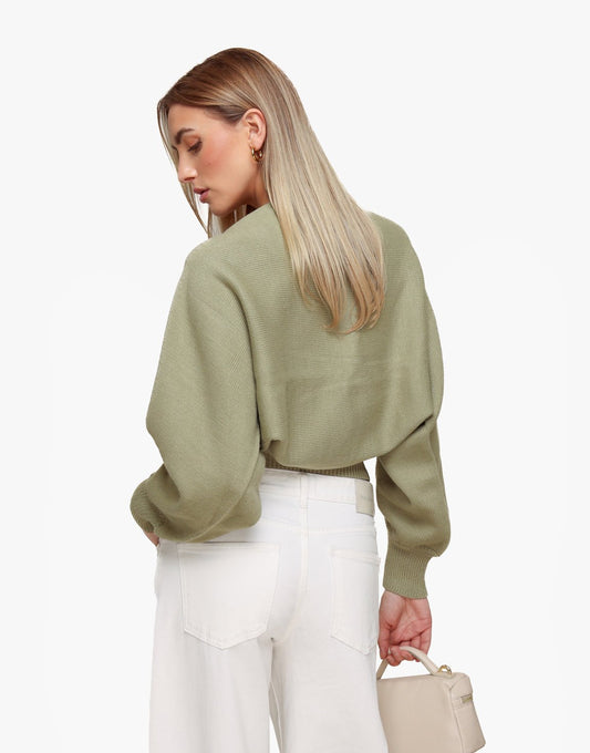 Khaki Gebreide Cropped - Vest - Olivia & Kate