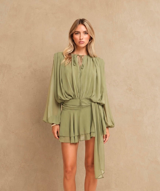 Khaki Gedrapeerde LS - Jurk - Olivia & Kate