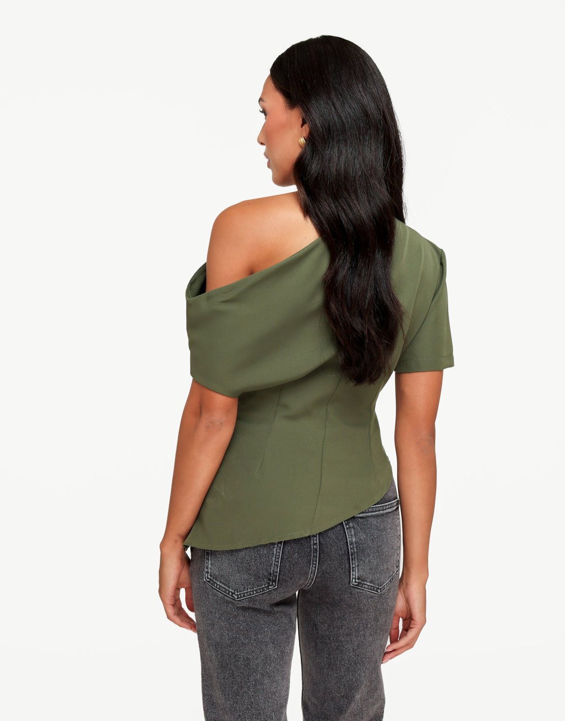 Khaki Gedrapeerde Off Shoulder SS - Top - Olivia & Kate