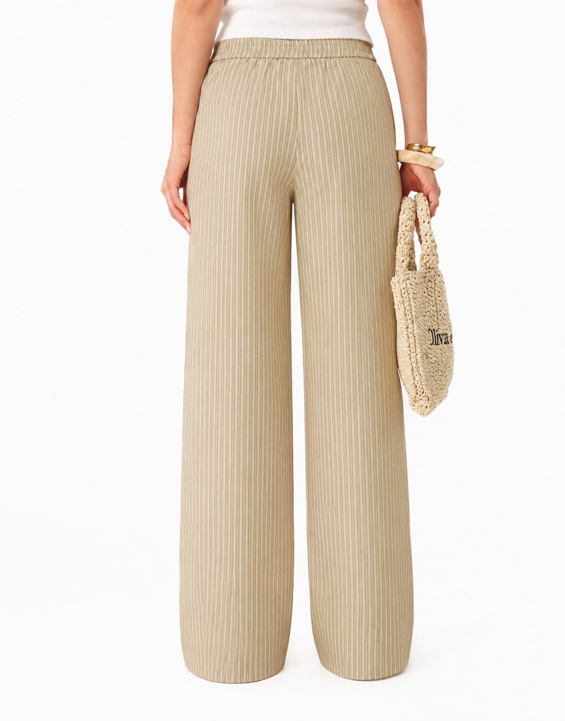 Khaki Gestreepte Lange - Broek - Olivia & Kate