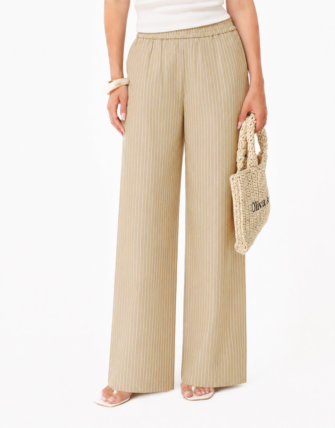 Khaki Gestreepte Lange - Broek - Olivia & Kate