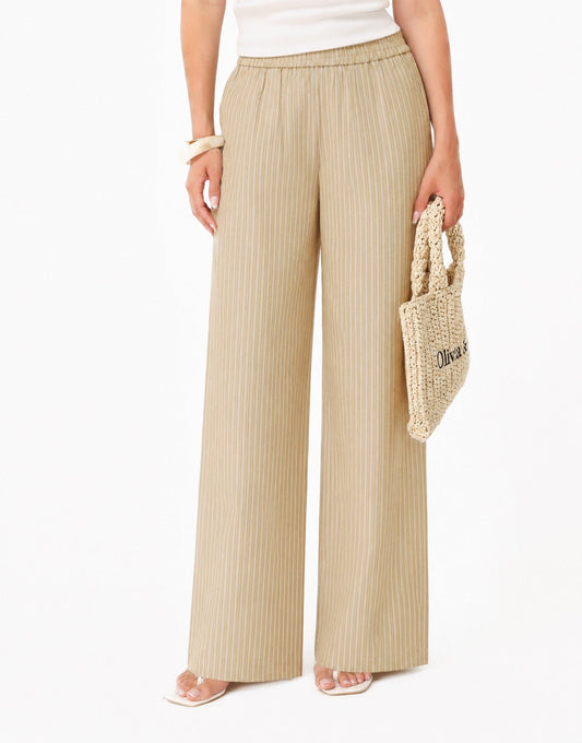 Khaki Gestreepte Lange - Broek - Olivia & Kate