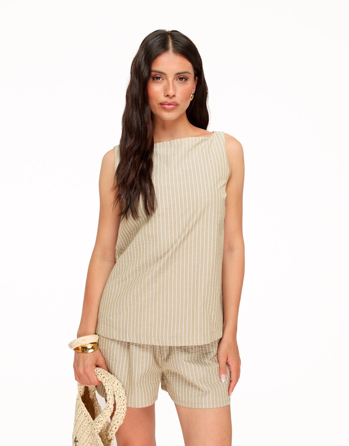 Khaki Gestreepte Mouwloze Wijde - Set - Olivia & Kate