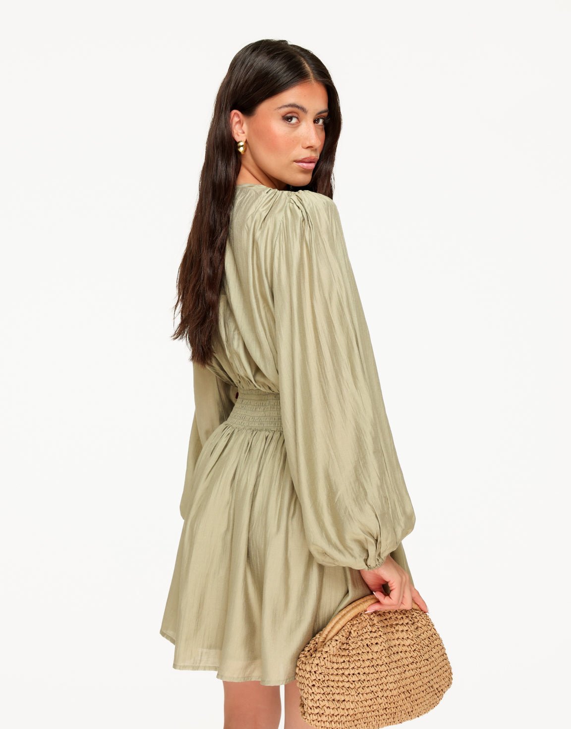 Khaki Getailleerde Ballonmouwen - Jurk - Olivia & Kate