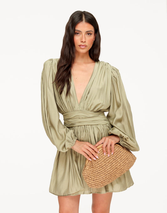Khaki Getailleerde Ballonmouwen - Jurk - Olivia & Kate