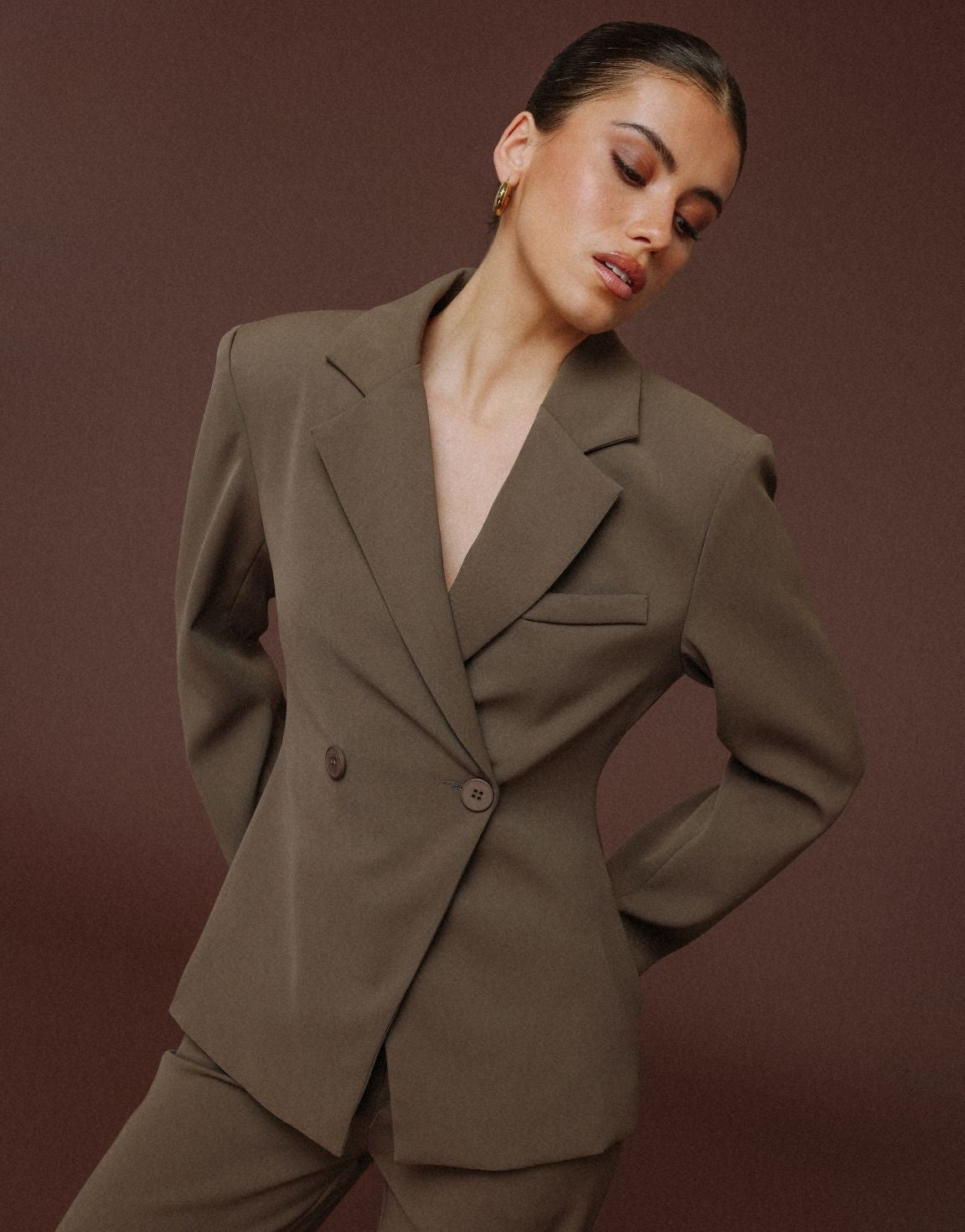 Khaki Luxury Fitted - Blazer - Olivia & Kate
