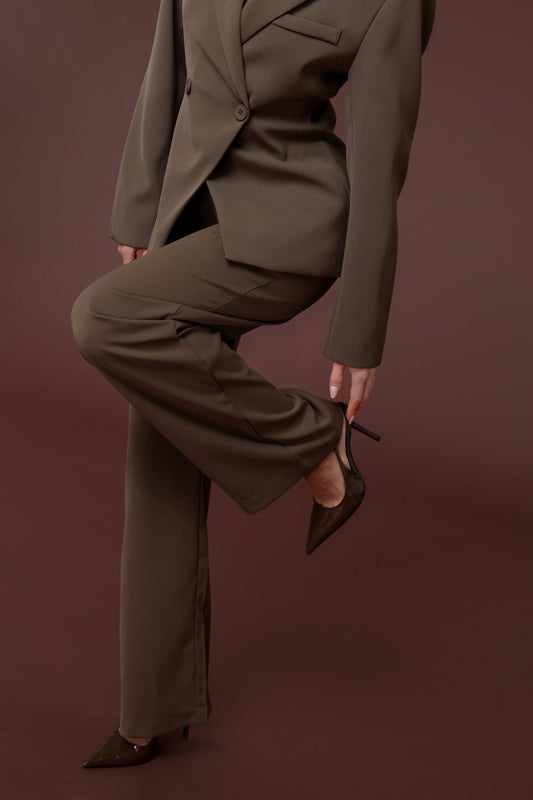 Khaki Luxury Straight - Trousers - Olivia & Kate