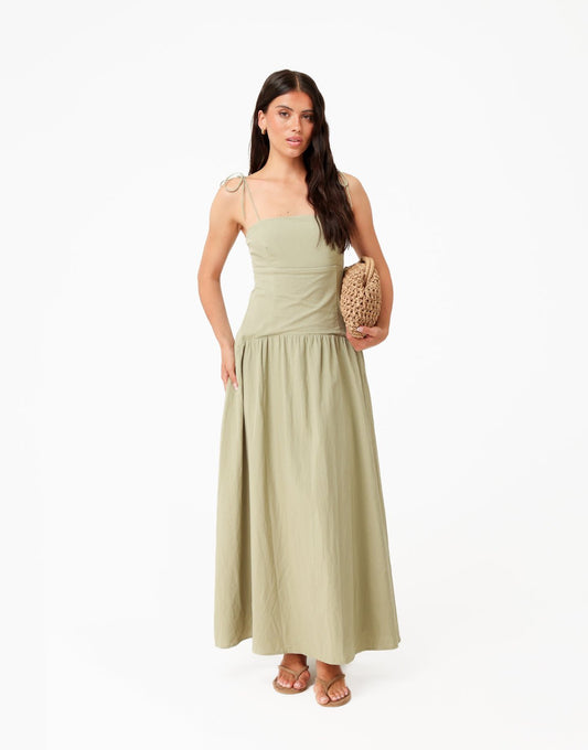 Khaki Mouwloze Maxi - Jurk - Olivia & Kate