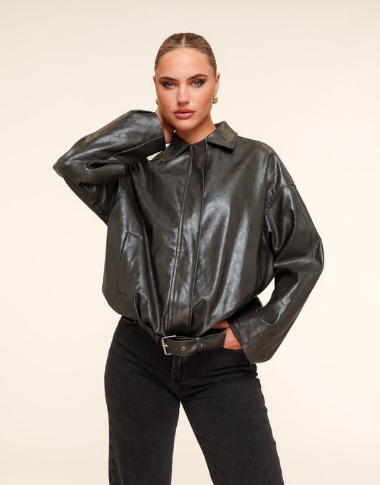 Khaki PU leren Biker - Jas - Olivia & Kate