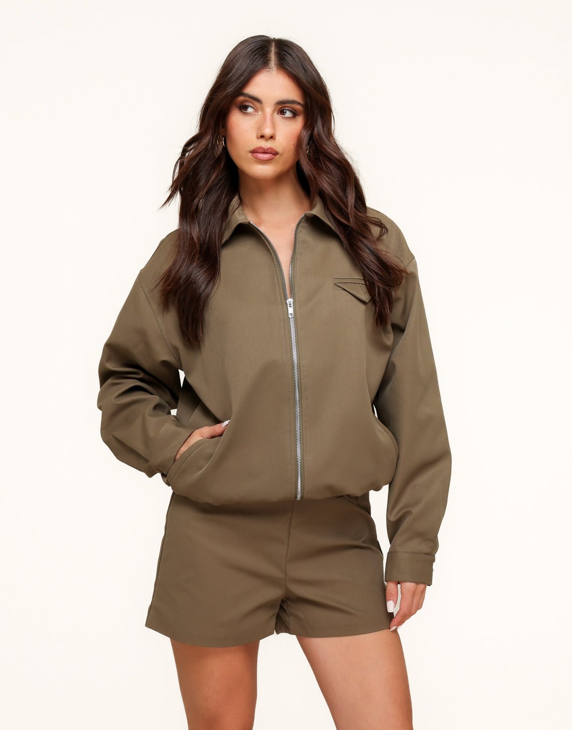 Khaki Rechte Bomber - Set - Olivia & Kate