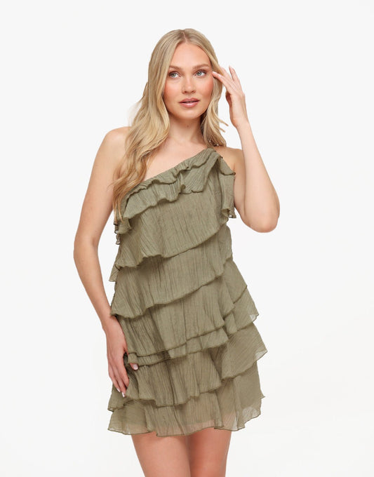 Khaki Ruffel - Jurk - Olivia & Kate