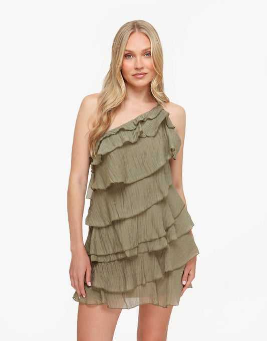 Khaki Ruffel - Jurk - Olivia & Kate