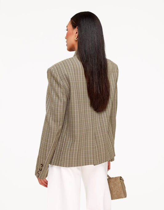 Khaki Ruiten Hoge Knopen Split - Blazer - Olivia & Kate