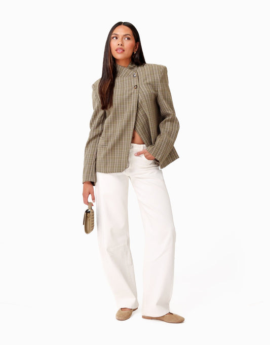 Khaki Ruiten Hoge Knopen Split - Blazer - Olivia & Kate