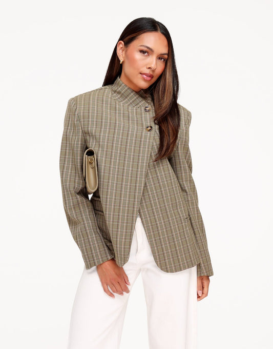 Khaki Ruiten Hoge Knopen Split - Blazer - Olivia & Kate