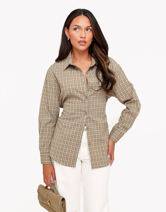 Khaki Ruiten Strik Op Rug - Blouse - Olivia & Kate