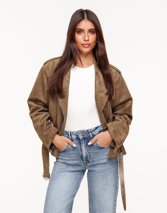 Khaki Suede Biker - Jas - Olivia & Kate
