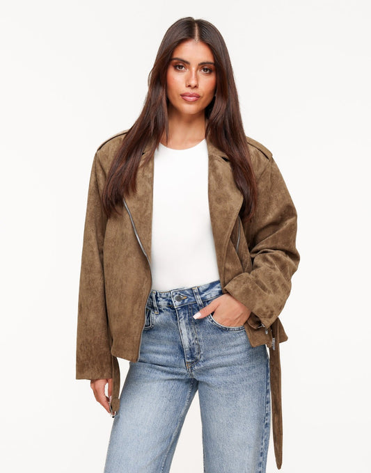 Khaki Suede Biker - Jas - Olivia & Kate