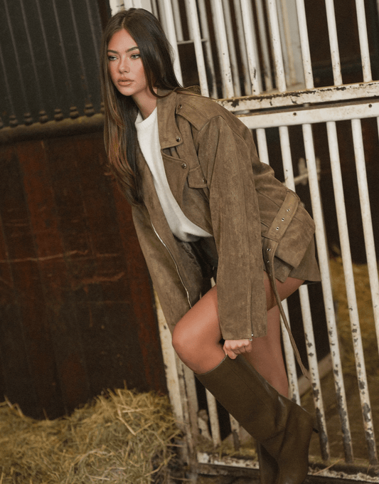 Khaki Suede Biker - Jas - Olivia & Kate