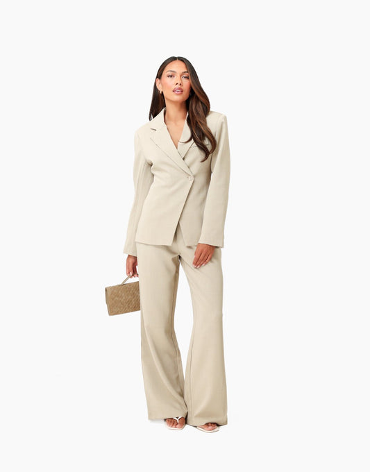 Licht Taupe Getailleerde LS - Blazer - Olivia & Kate