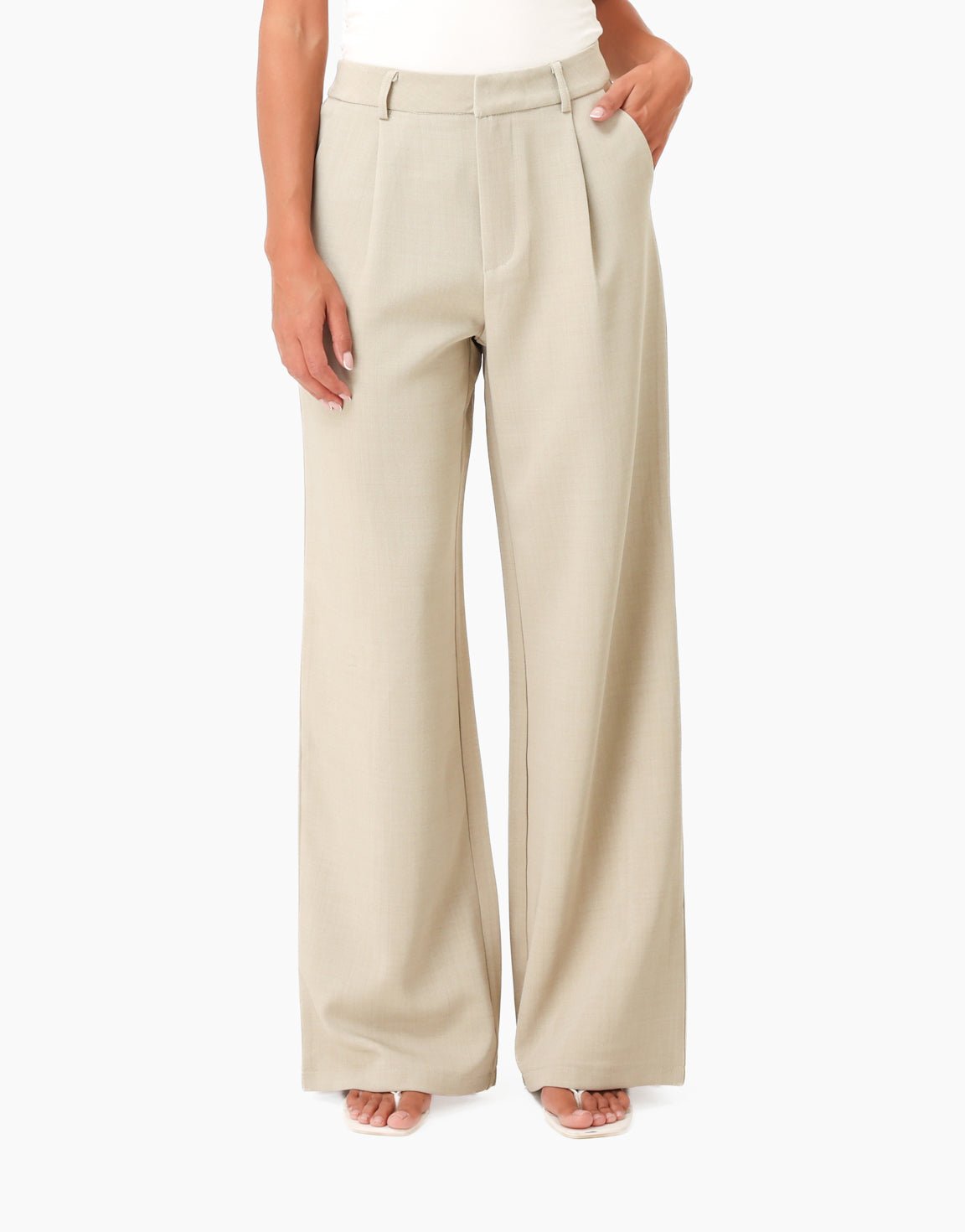 Licht Taupe Wijde Luxe Classic - Pantalon - Olivia & Kate